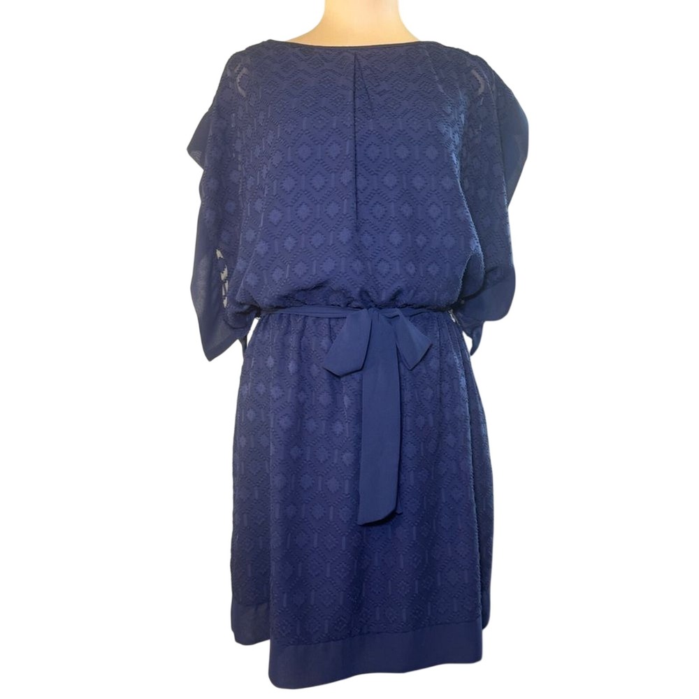 A. BYER Navy Blue Sheath Midi Dress With Tie Waist‎ Belt Size Large NWT